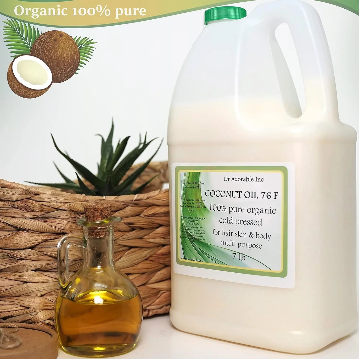 Dr Adorable - 7 Lb - Coconut Oil 76 Degree - 100% Pure Natural Organic Cold Pressed