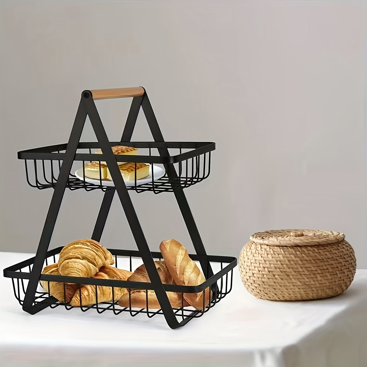 2-Tier/3-Tier Heavy-Duty Iron Fruit Basket with Detachable Layers - Modern Multi-Tier Countertop Storage Organizer Suitable for Kitchen Pantry, Dining Table, Fruits, Vegetables, Bread & Snacks - Space-Saving Rectangular Baske Chef's Market