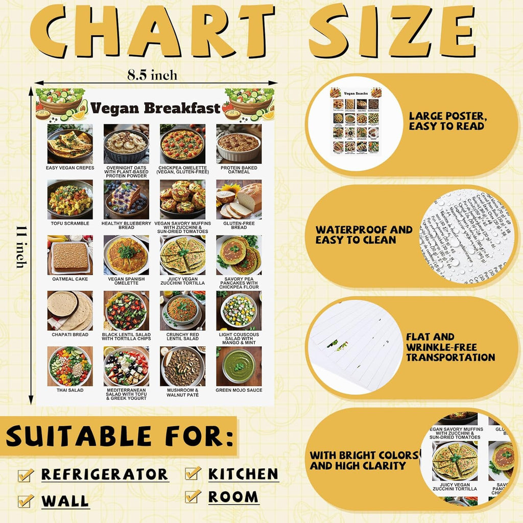 12 Pcs Vegan Food List Poster Vegan Diet Meal Plan High Protein Veggie Food Char