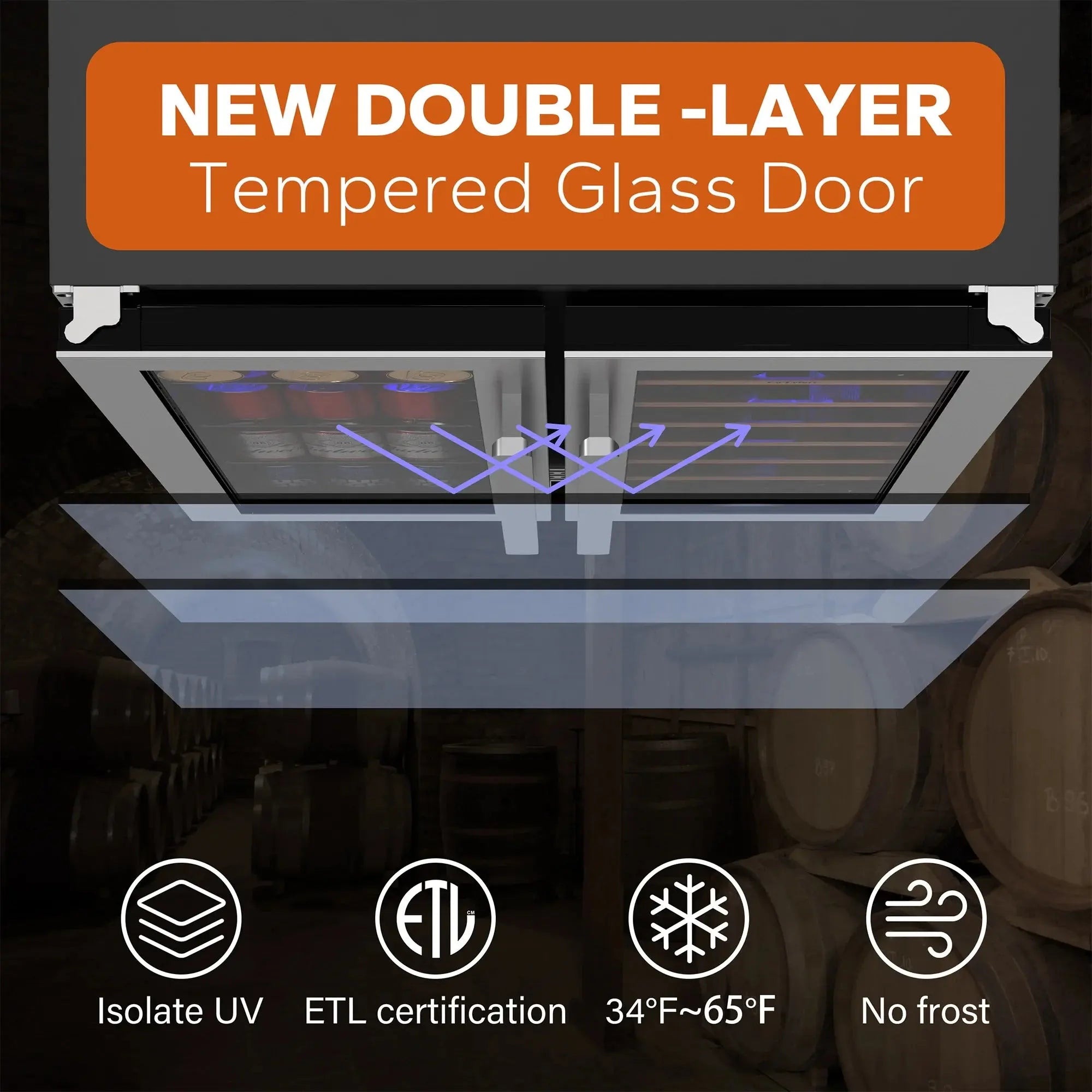 24 Inch Wine Cooler Beverage Refrigerator, Hold 60 Cans and 21 Bottles Dual Zone Wine Fridge with Stainless Steel French Door