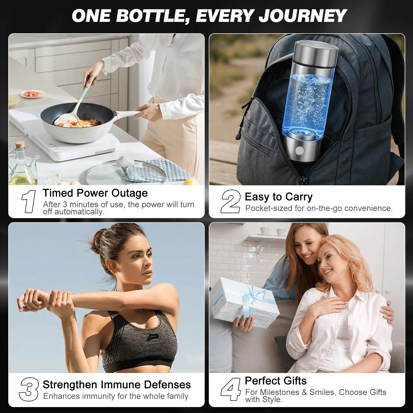 Hydrogen Water Bottle - Portable Hydrogen-Rich Water Generator with SPE/PEM Technology, Rechargeable, Suitable for Purified & Distilled Water