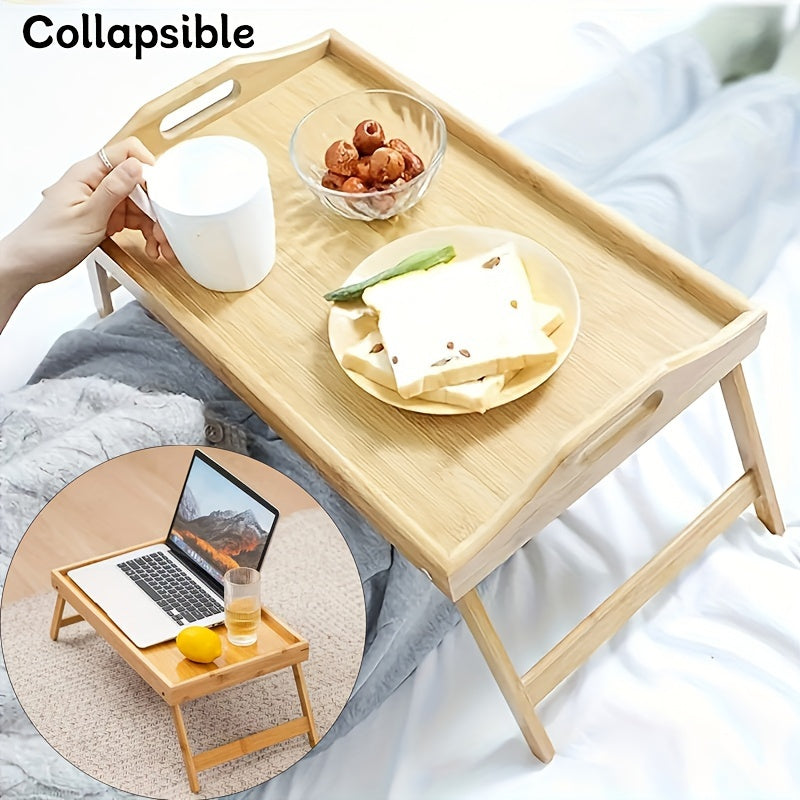 1pc Portable Bamboo Tray Table - 19.7*11.8*7.8in Foldable Coffee Table with Armrest, Multi-Purpose Dining Table for Indoor/Outdoor Use, Picnic, Camping, and More - Compact, Space-Saving, and Easy to Assemble Chef's Market