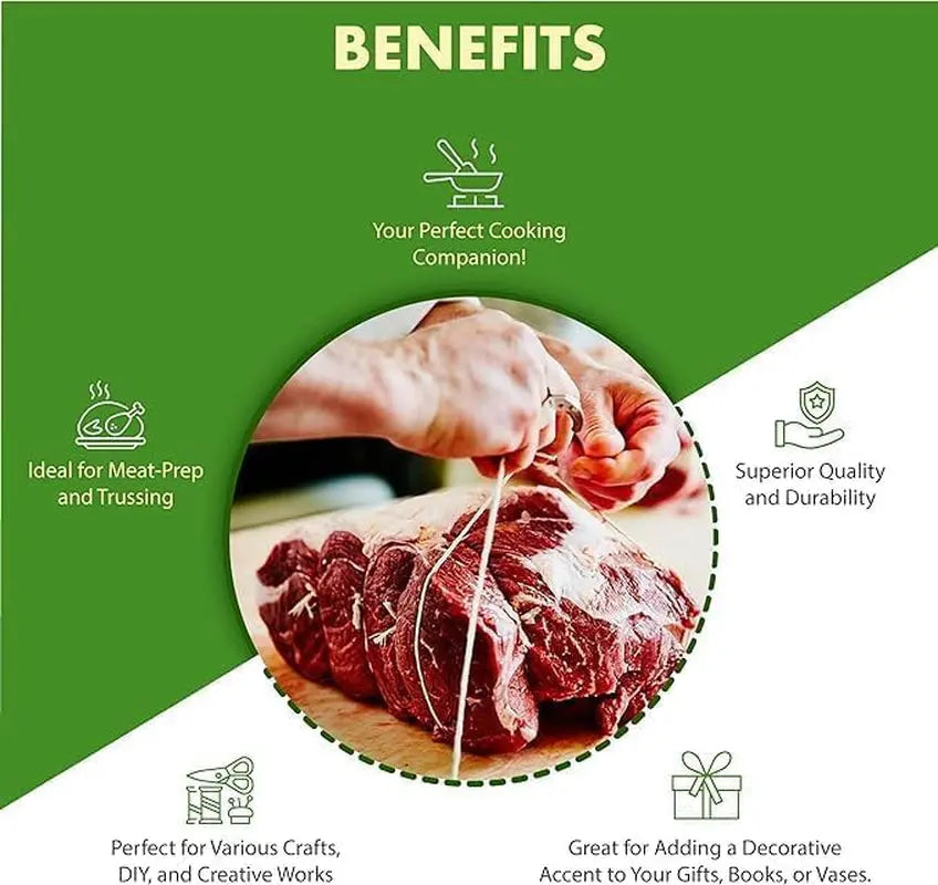 Butchers Cooking Twine, Heavy Duty, 500Ft,16 Ply, 2.4Mm, Food-Safe Cotton Kitchen String for Turkey Trussing, Meat Prep, Crafting, Natural, Pack of 1